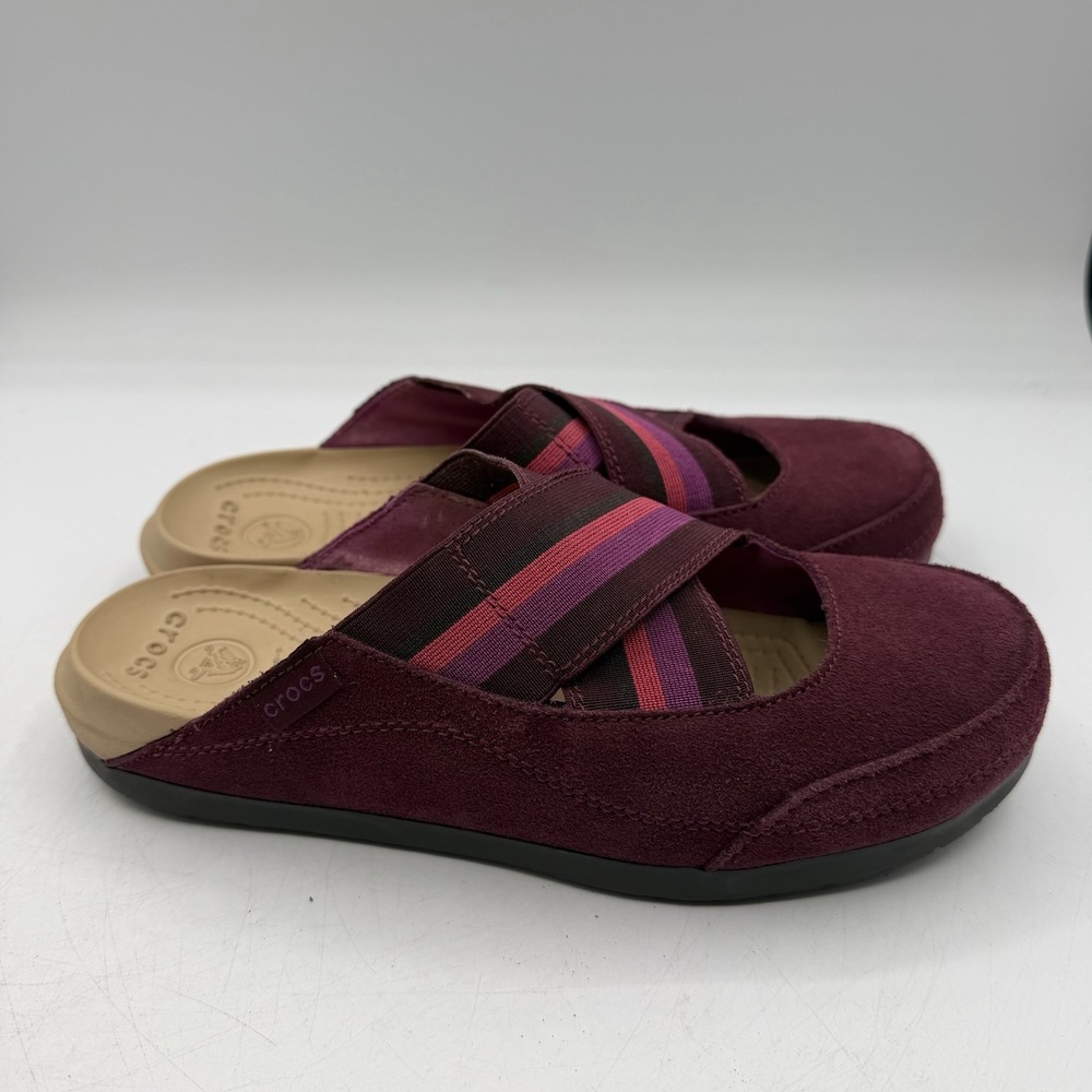 Crocs Edie Mules Womens Sz 7 Burgundy/Tan Slip On Comfort Shoes Closed Toe - Picture 2 of 10